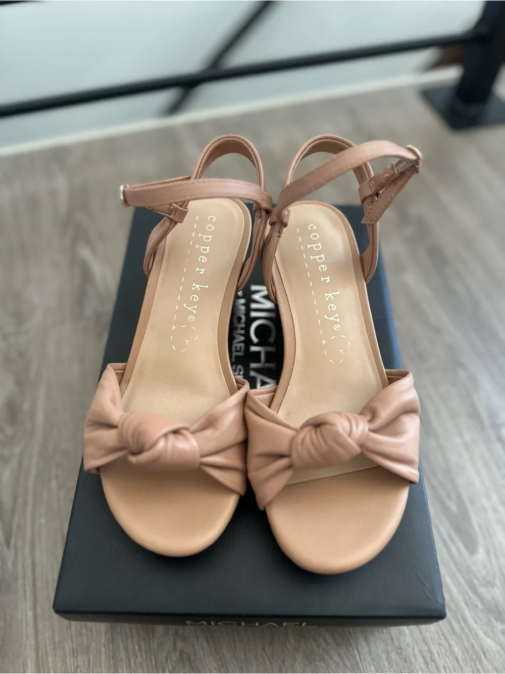 Copper Key Big Girls Wedge Sandals with Knotted Front Strap - Nude Size 3 Youth